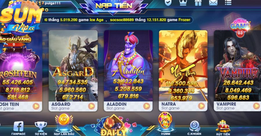 Đa dạng sản phẩm tại game nổ hũ đăng ký tặng tiền Sumvip